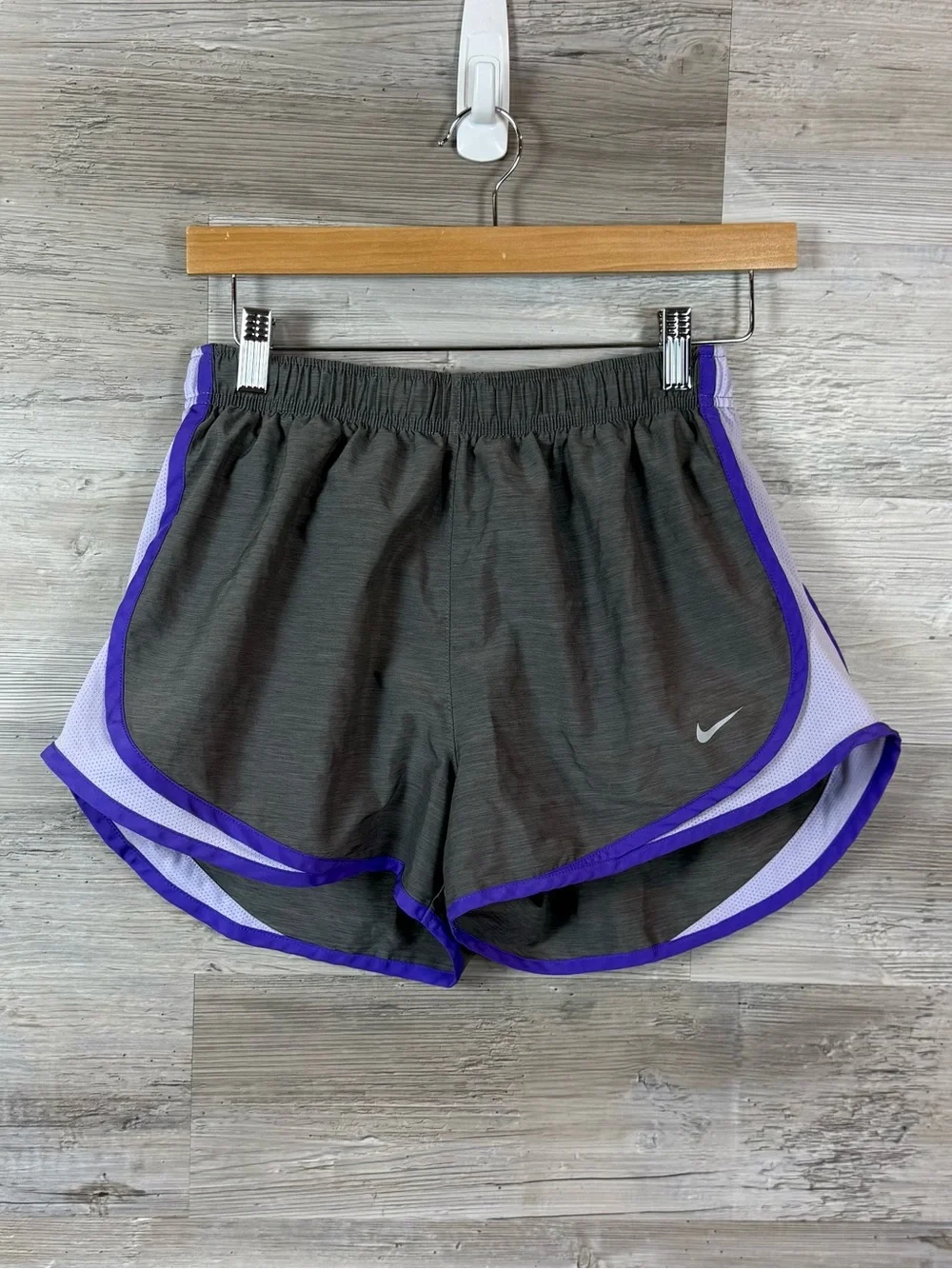 Nike Tempo Dri-FIT Heather Grey Purple Running Shorts Size M EUC